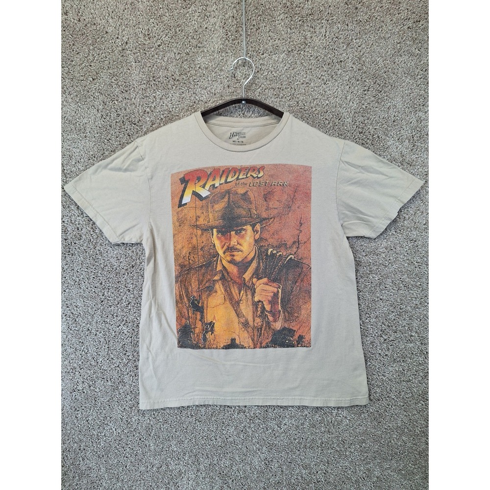 Indiana Jones T-Shirt Men's M Beige Raiders of the Lost Ark Graphic Short Sleeve